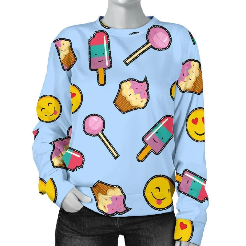 Emoji Dessert Pattern Print Women's Sweatshirt Hoodie with Oversized Fit Loose Comfortable