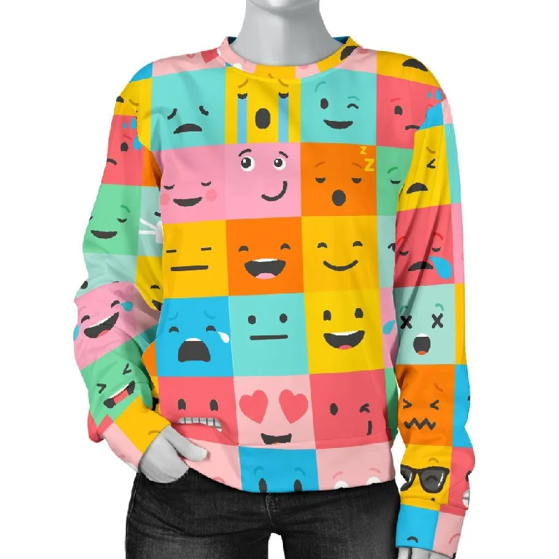 Emoji Pattern Print Women's Sweatshirt Hoodie with Mock Neck Collared Structured