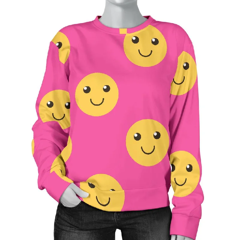 Emoji Pink Pattern Print Women's Sweatshirt Hoodie with Monochrome Minimalist Simple