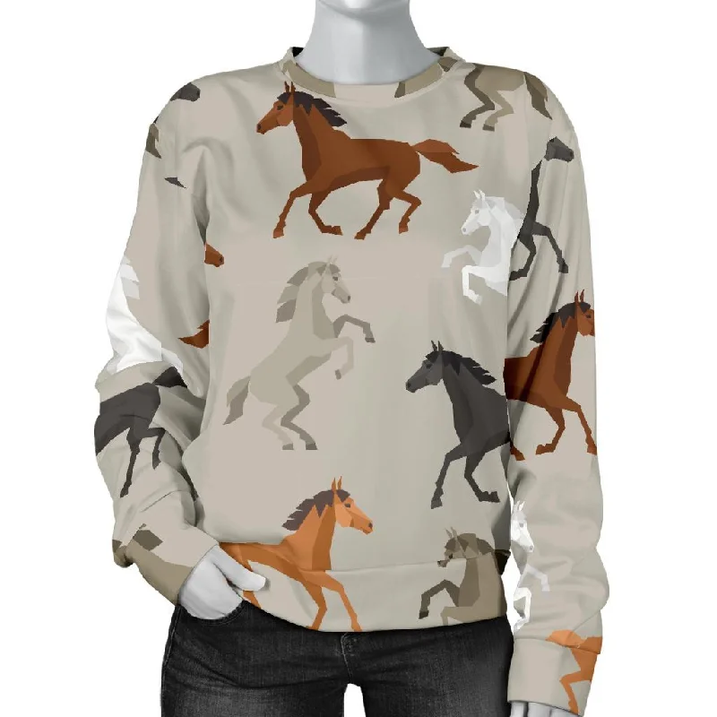 Equestrian Pattern Print Women's Sweatshirt Hoodie with Ribbed Cuffs Snug Fit Comfort