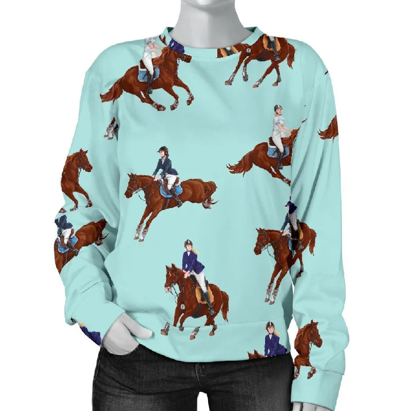 Equestrian Print Pattern Women's Sweatshirt Hoodie with Gradient Ombre Colorful