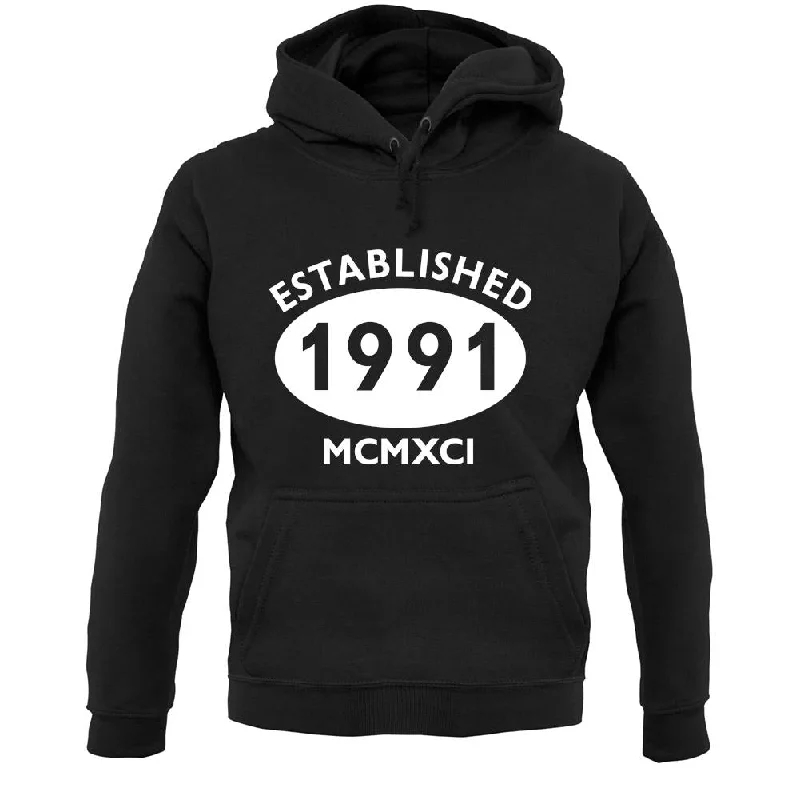 Established 1991 Roman Numerals Unisex Hoodie Hoodie with Emblem Brand Identity