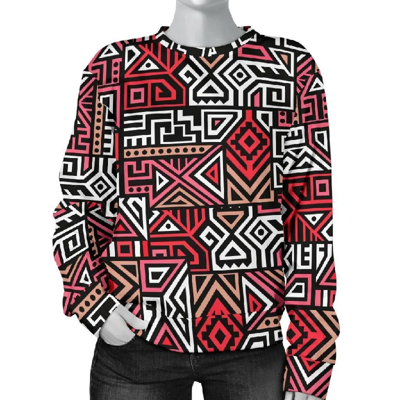 Ethnic Red Print Pattern Women's Sweatshirt Hooded Sweatshirt Casual Wear Street Style