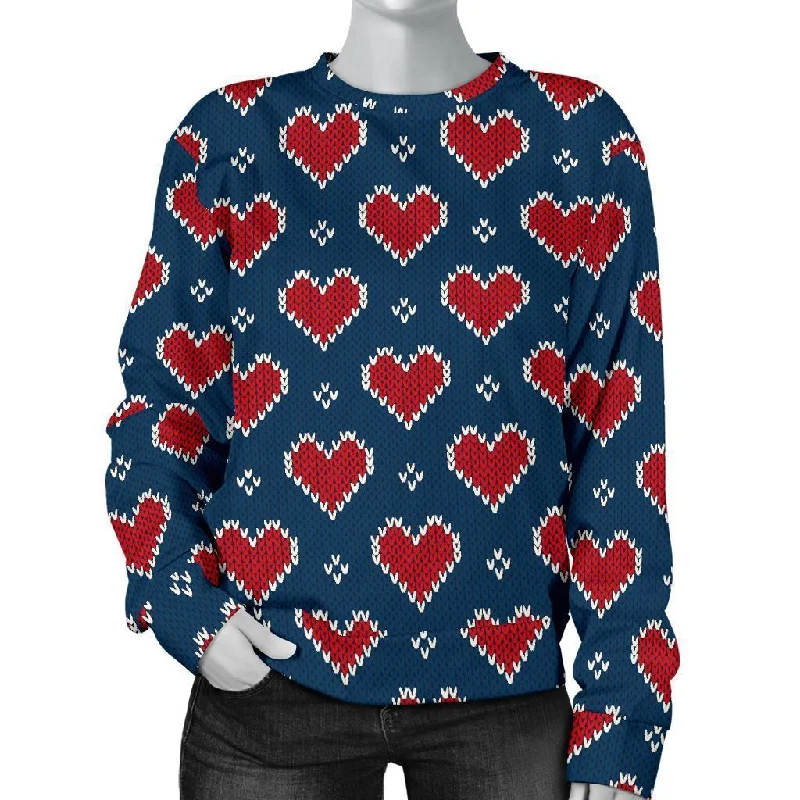 Fairisle Heart Christmas Pattern Print Women's Sweatshirt Hoodie with Applique Textured Unique