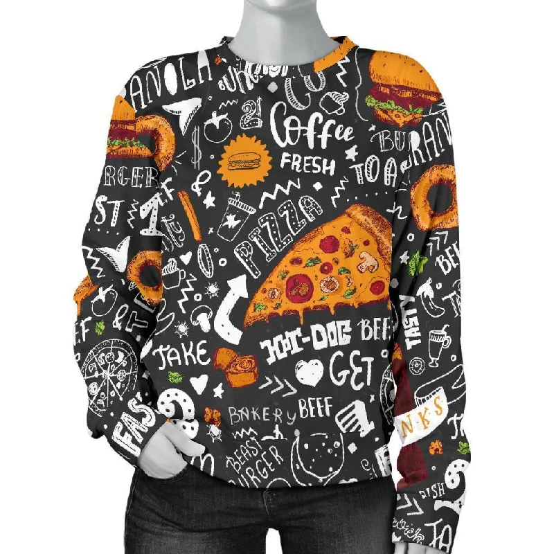 Fastfood Print Pattern Women's Sweatshirt Hoodie with Hem Detail Decorative Unique