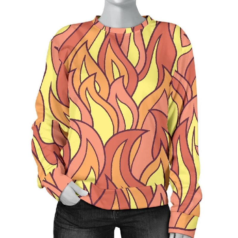 Fire Flame Pattern Print Women's Sweatshirt Hoodie with Hem Contrast Bold Stylish