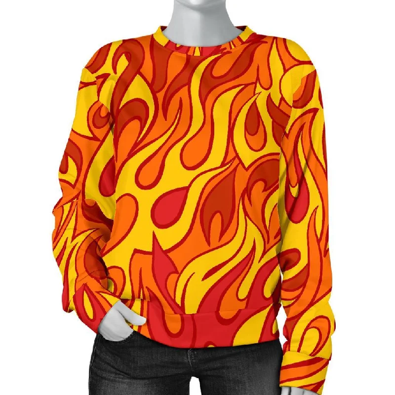 Flame Fire Print Pattern Women's Sweatshirt Hoodie with Belted Waist Structured Tailored