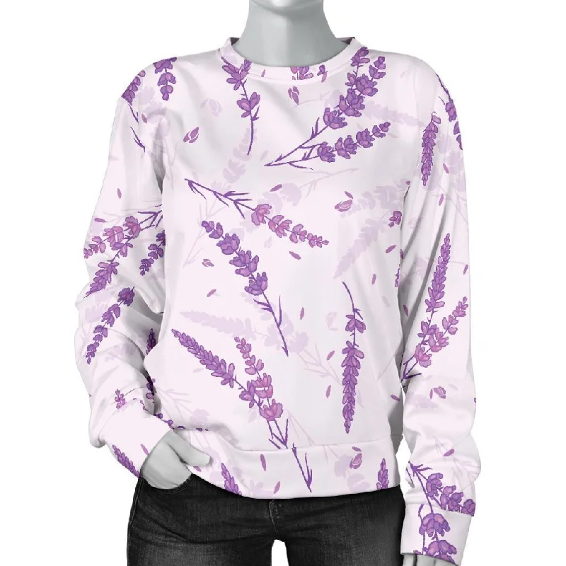 Floral Lavender Pattern Print Women's Sweatshirt Hoodie with Hem Ribbing Snug Secure