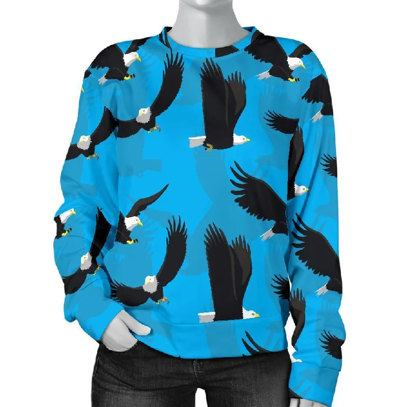 Flying Eagle Pattern Print Women's Sweatshirt Hoodie with Side Slits Relaxed Casual