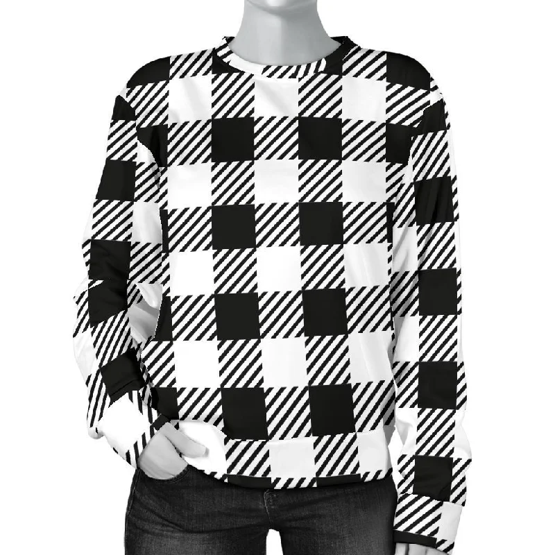 Gingham Black Pattern Print Women's Sweatshirt Hoodie with Lace Feminine Delicate