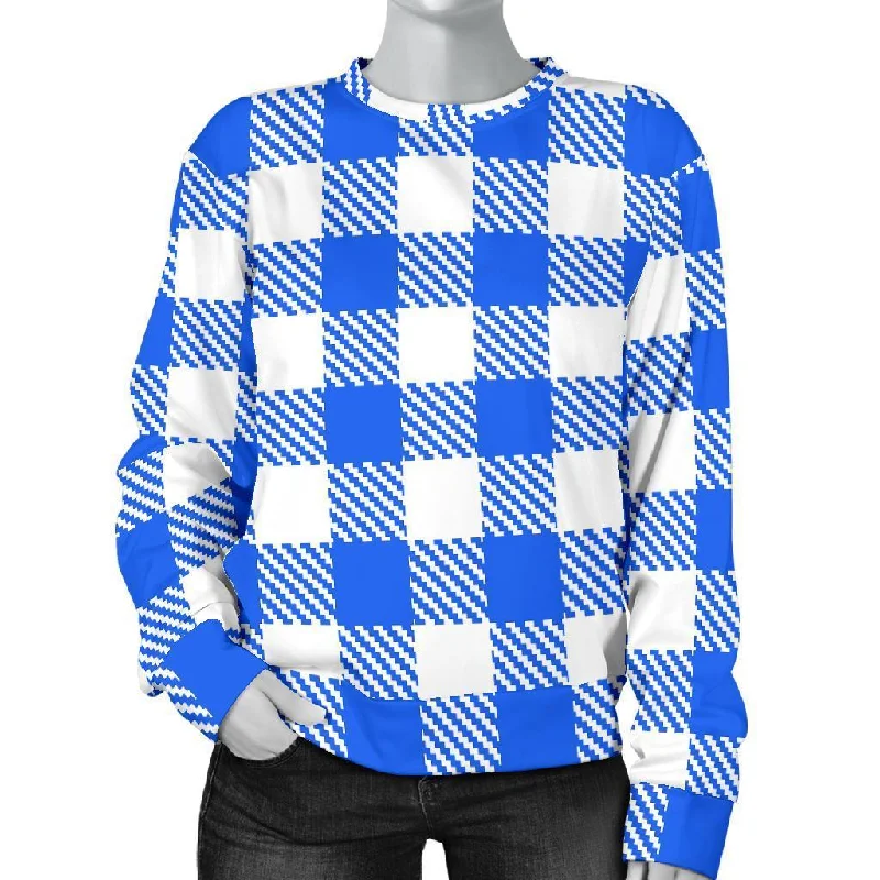 Gingham Blue Pattern Print Women's Sweatshirt Hoodie with Earth Tones Natural Calm