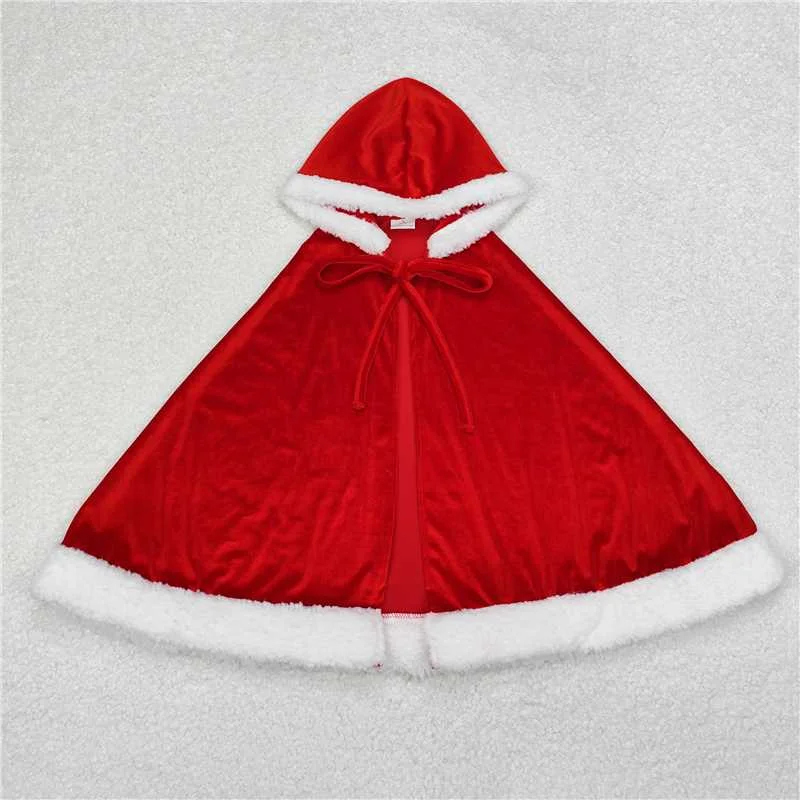 GLD0726 Baby Girls Christmas Red Velvet Hooded Tops Cloak Hoodie with Raglan Sleeves Sporty Comfortable