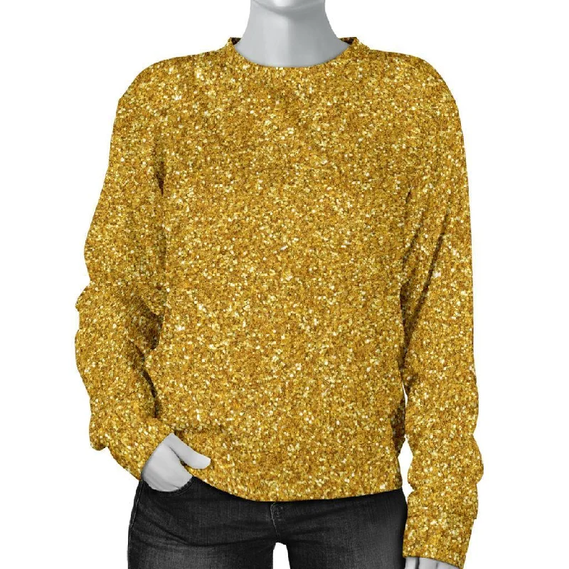 Gold Glitter Star Print Pattern Women's Sweatshirt Hoodie with Pattern Geometric Abstract