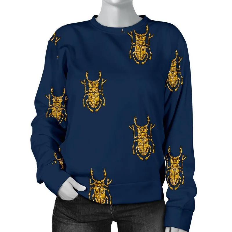 Golden Bug Pattern Print Women's Sweatshirt Hoodie with Applique Textured Unique