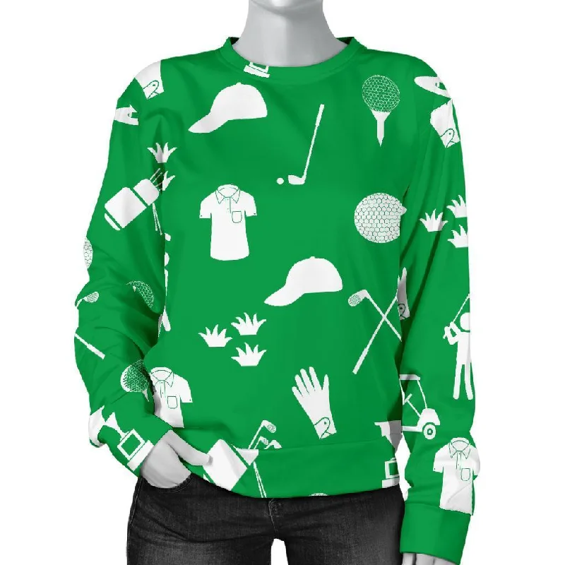 Golf Green Pattern Print Women's Sweatshirt Hoodie with Hem Frayed Vintage Worn