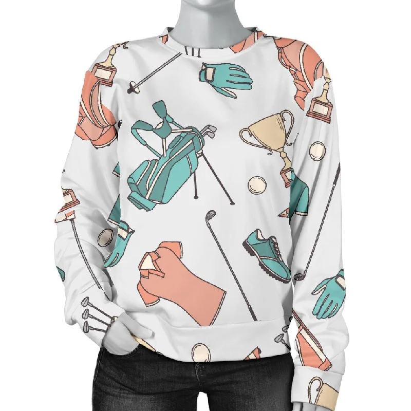 Golf Pattern Print Women's Sweatshirt Hoodie with Hem Applique Textured Unique