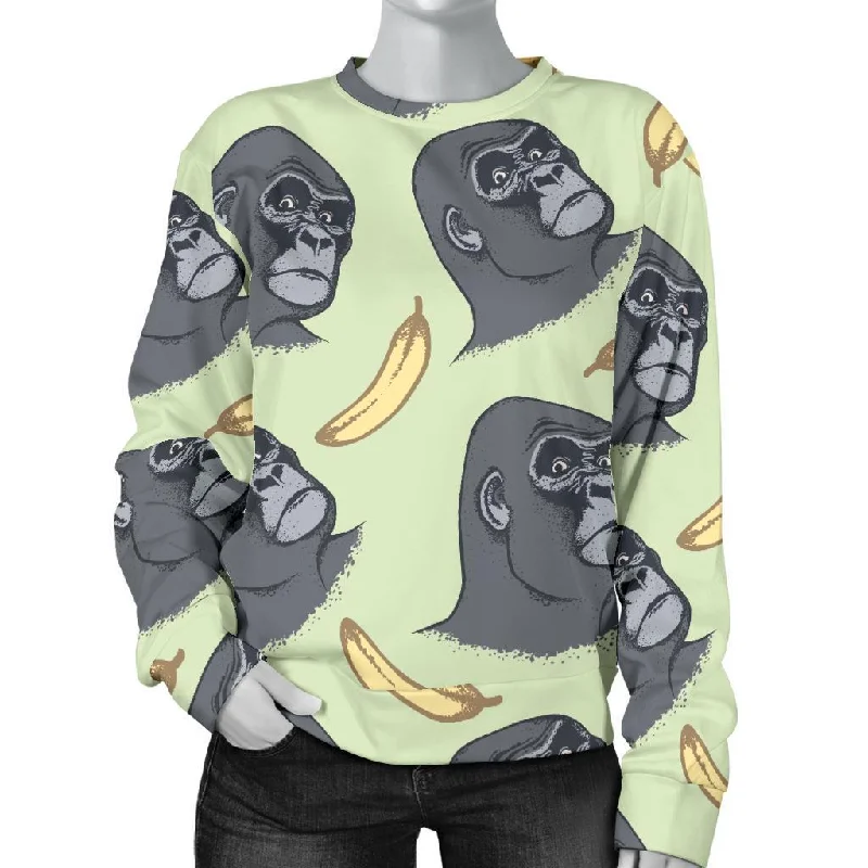 Gorilla Banana Pattern Print Women's Sweatshirt Hoodie with Hem Lace Feminine Delicate