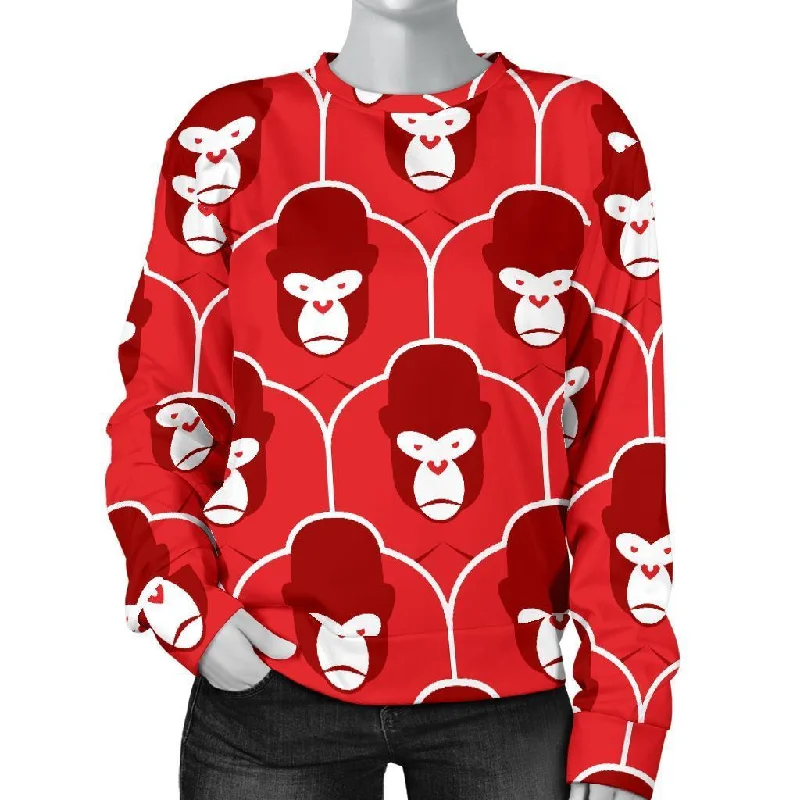 Gorilla Red Pattern Print Women's Sweatshirt Hoodie with Snap Buttons Easy Quick