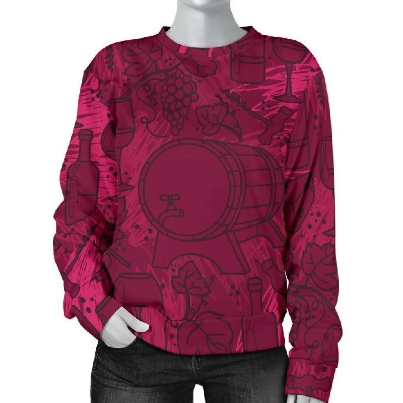 Grape Red Wine Pattern Print Women's Sweatshirt Hoodie with Crew Neck Simple Timeless