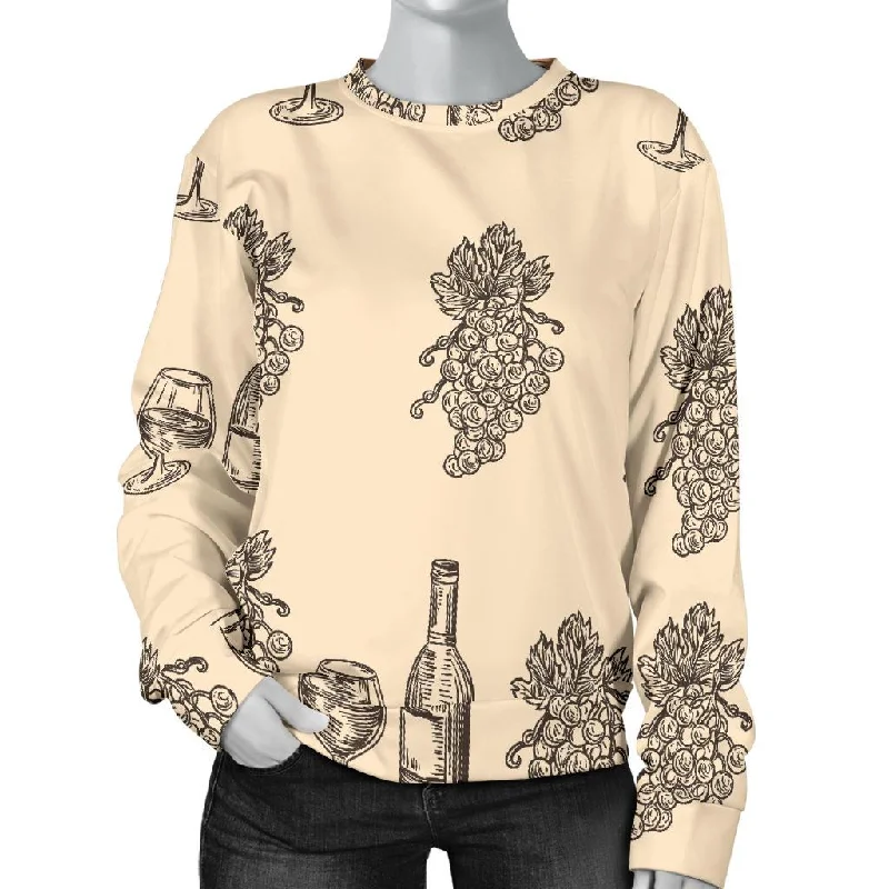 Grape Wine Pattern Print Women's Sweatshirt Hoodie with Tied Waist Feminine Flattering