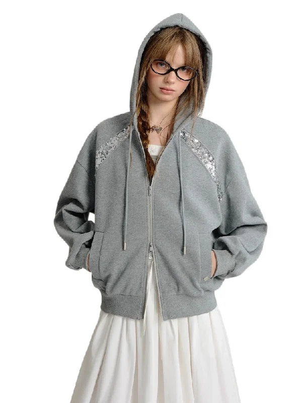 Gray Oversized Hooded Sweatshirt Hoodie with Snap Buttons Easy Quick