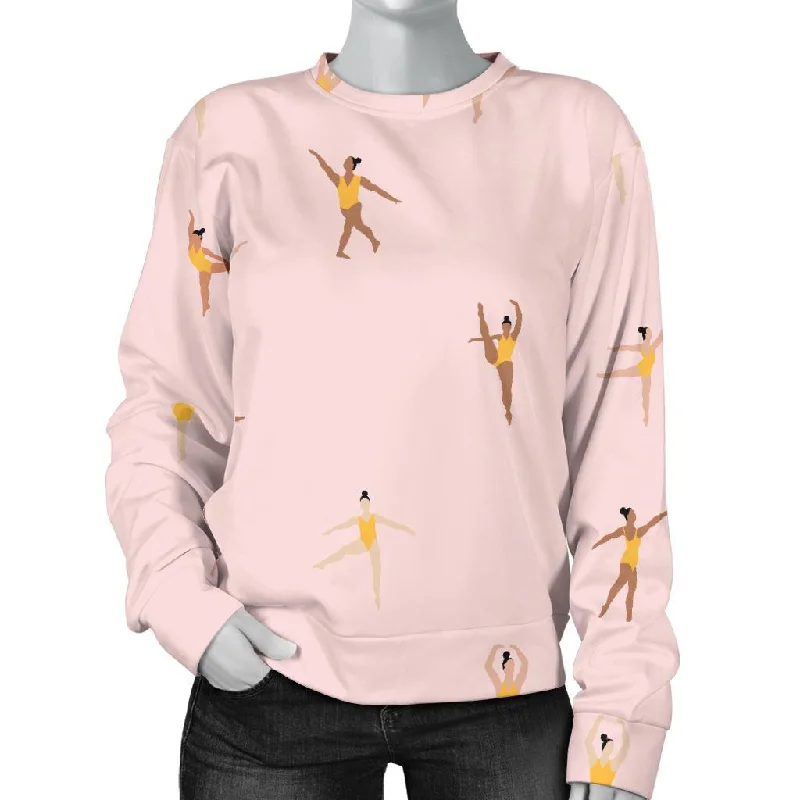 Gymnastics Pattern Print Women's Sweatshirt Hoodie with Puffed Sleeves Voluminous Trendy