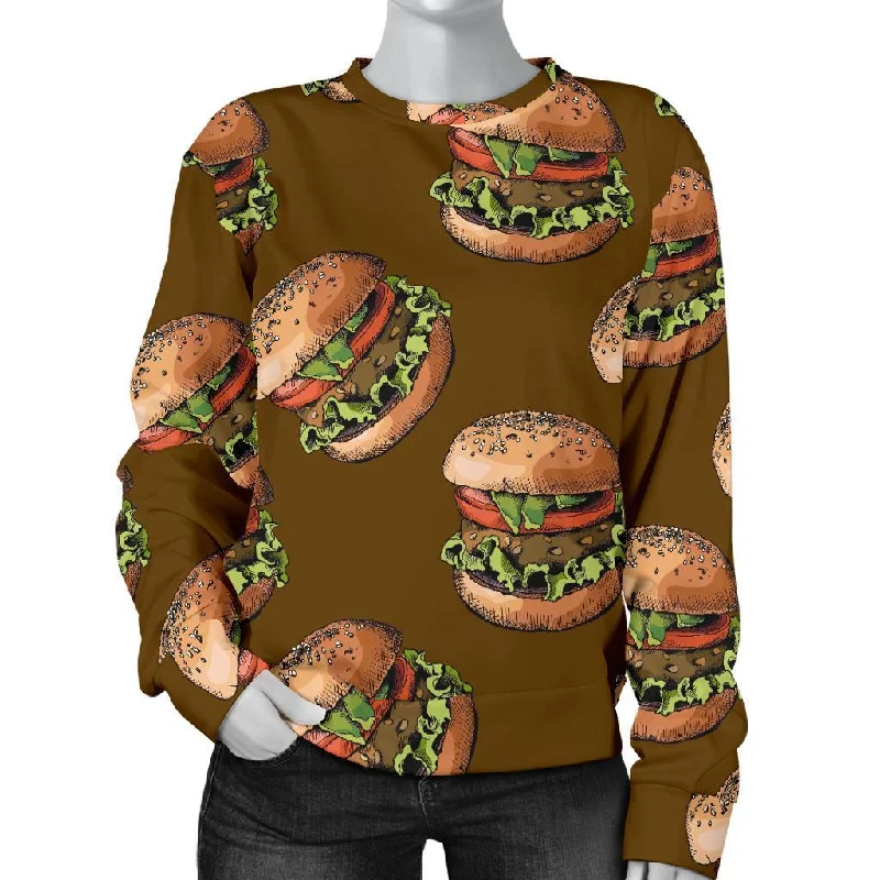 Hamburger Brown Pattern Print Women's Sweatshirt Hoodie with Slim Fit Tailored Modern