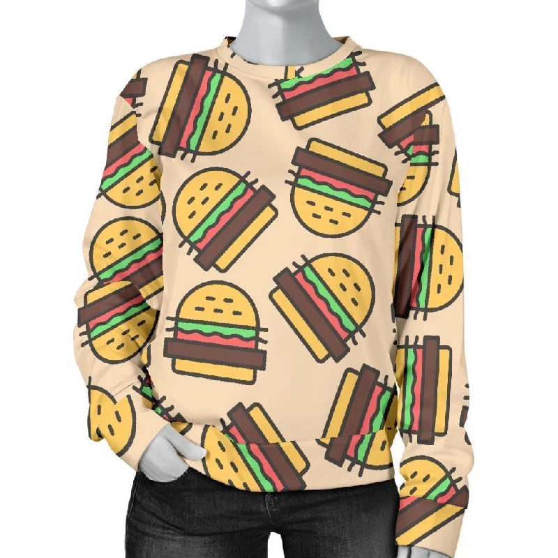 Hamburger Pattern Print Women's Sweatshirt Hoodie with Tie-Dye Psychedelic Retro