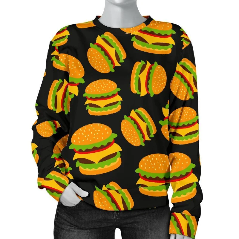 Hamburger Print Pattern Women's Sweatshirt Hoodie with Typography Text Message