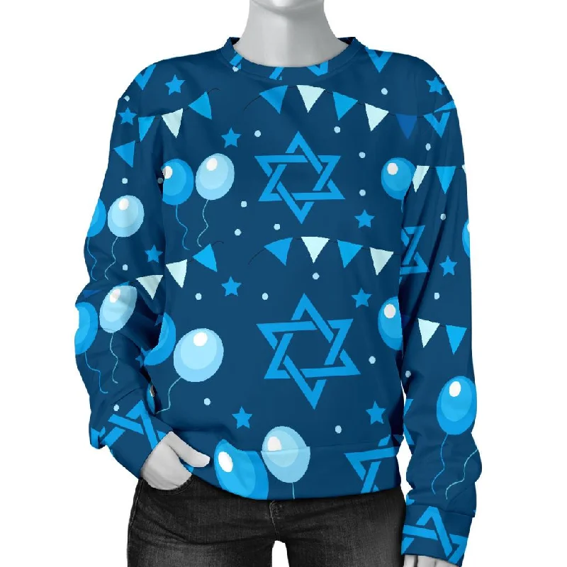 Hanukkah Balloon Print Pattern Women's Sweatshirt Hoodie with Lining Warm Insulated