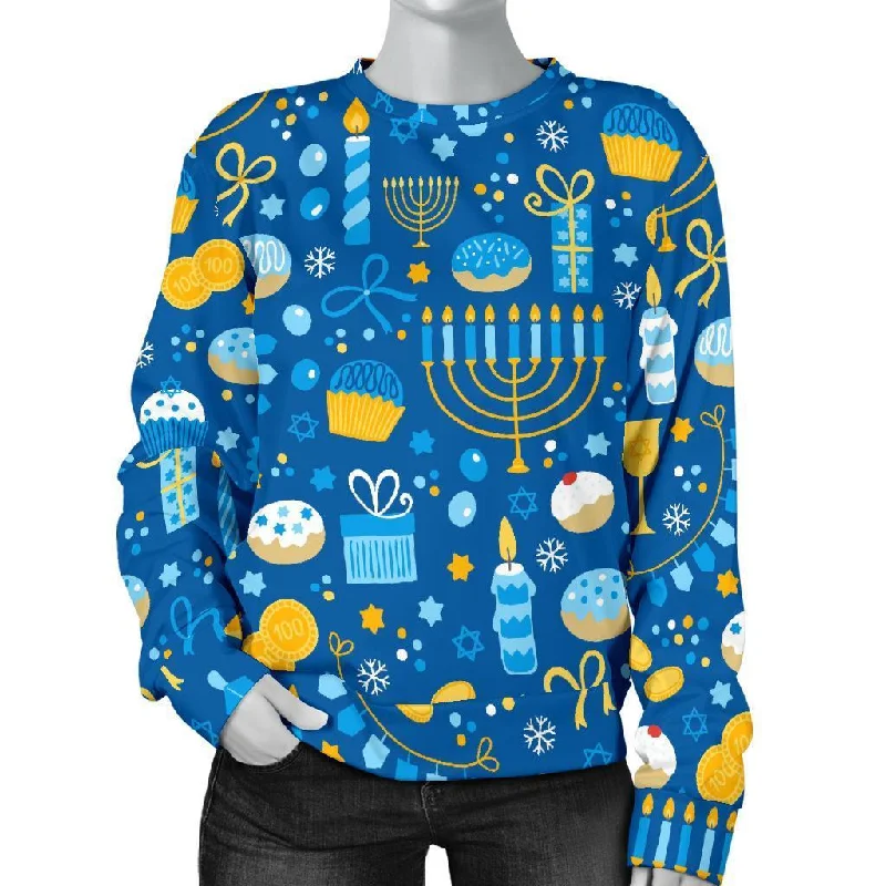 Hanukkah Print Pattern Women's Sweatshirt Hoodie with Drawcord Adjustable Secure