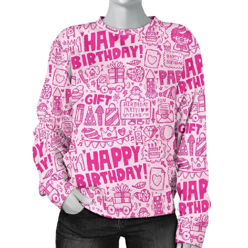 Happy Birthday Pattern Print Women's Sweatshirt Hoodie with Zipper Versatile Modern