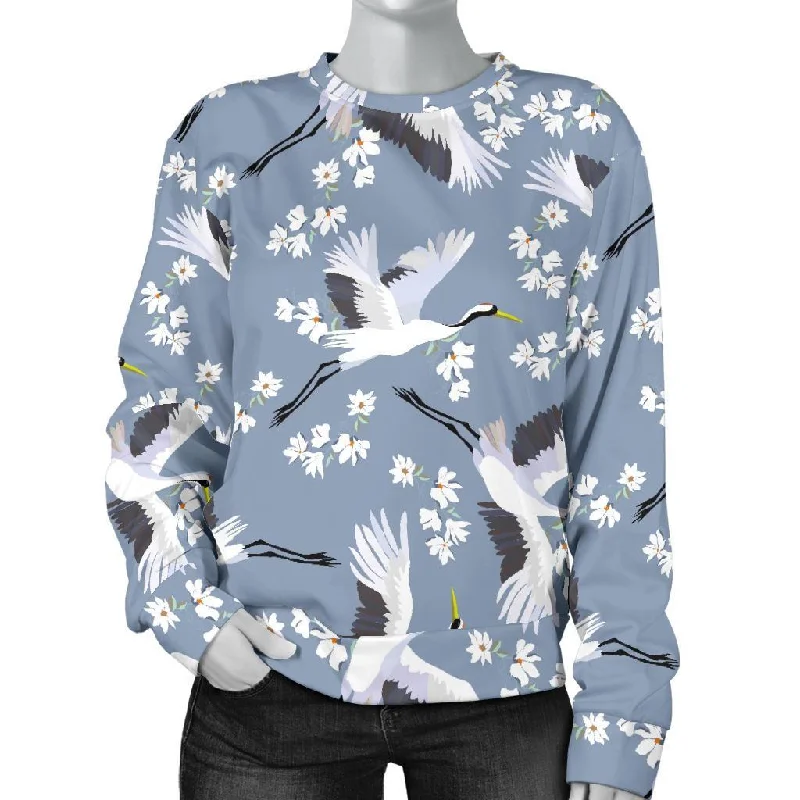 Heron Floral Pattern Print Women's Sweatshirt Hoodie Dress Longline Feminine