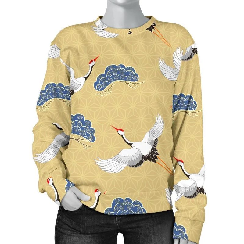 Heron Japanese Pattern Print Women's Sweatshirt Hoodie Crop Top Short Trendy