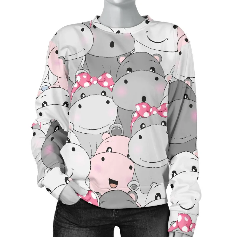 Hippo Cute Print Pattern Women's Sweatshirt Hoodie with High-Low Hem Asymmetrical Trendy