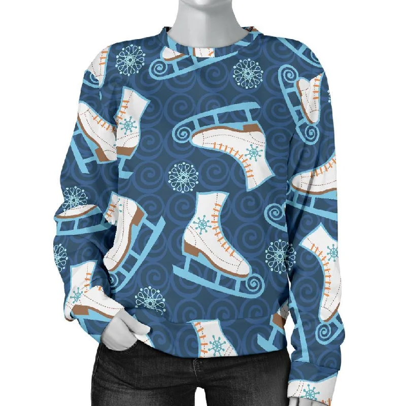 Ice Skate Pattern Print Women's Sweatshirt Hoodie with Set-In Sleeves Structured Classic