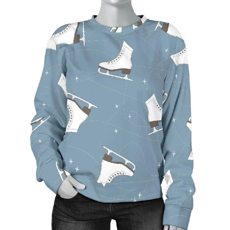 Ice Skate Print Pattern Women's Sweatshirt Hoodie with High Neck Warm Protective