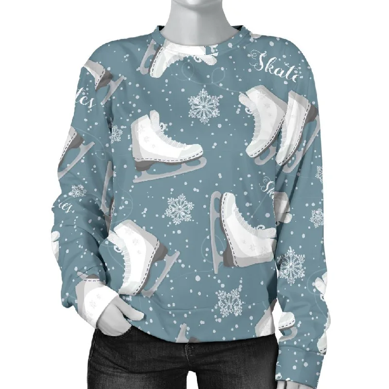 Ice Skate Snowflake Pattern Print Women's Sweatshirt Hoodie with Double Zipper Versatile Adjustable