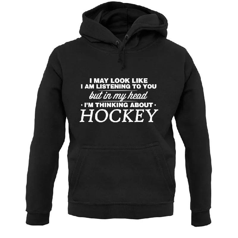 In My Head I'm Hockey Unisex Hoodie Hoodie with Distressed Vintage Worn