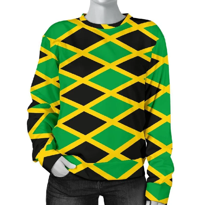 Jamaican Flag Pattern Print Women's Sweatshirt Hoodie with Monochrome Minimalist Simple