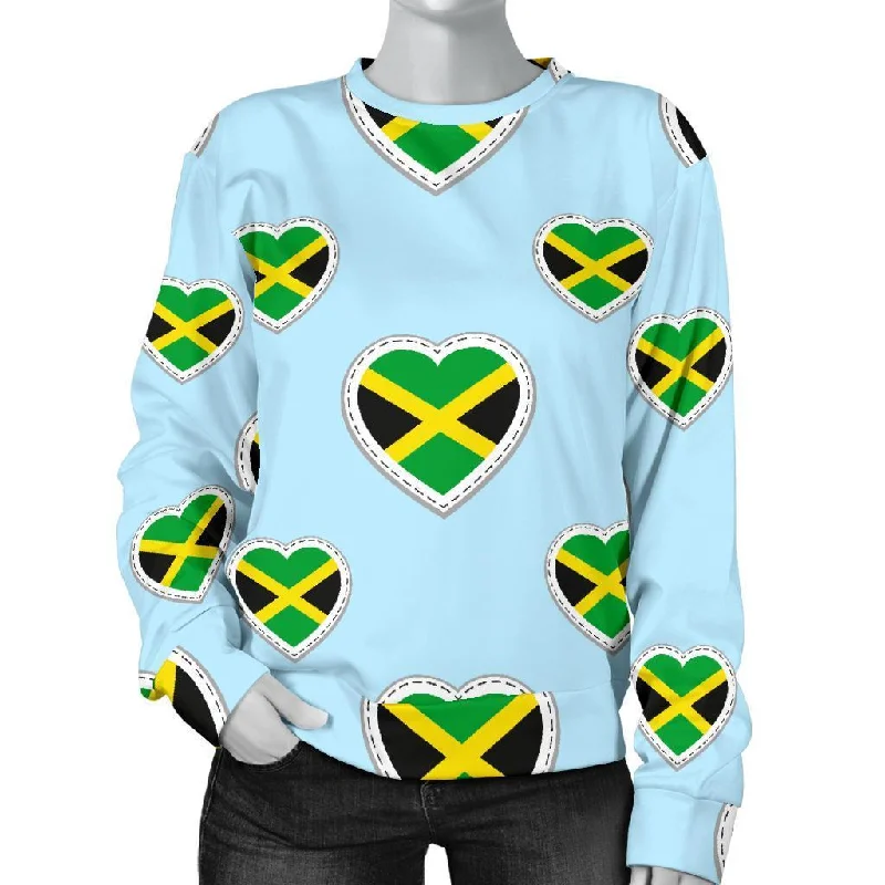 Jamaican Heart Pattern Print Women's Sweatshirt Hoodie with Raw Hem Edgy Unfinished