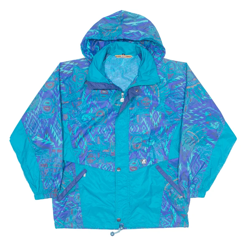 K-WAY Womens Rain Jacket Blue Nylon 90s Hooded Crazy Pattern S Hoodie with Oversized Fit Loose Comfortable