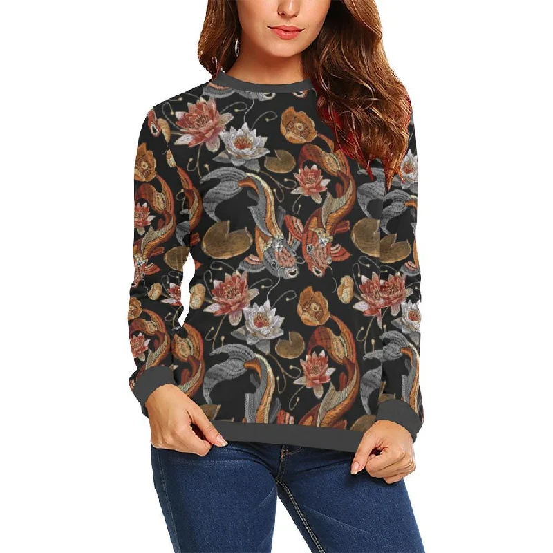 Koi Fish Crochet Lotus Pattern Print Women's Sweatshirt Oversized Hoodie Comfort Casual