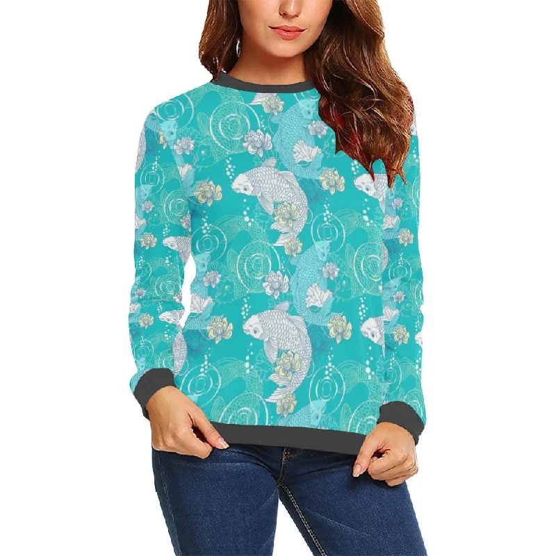Koi Fish Lotus Pattern Print Women's Sweatshirt Hoodie with Patch Decorative Personalized