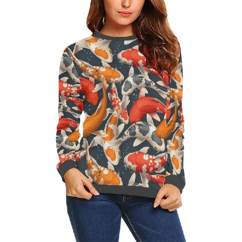 Koi Fish Pattern Print Women's Sweatshirt Hoodie with Hem Contrast Bold Stylish