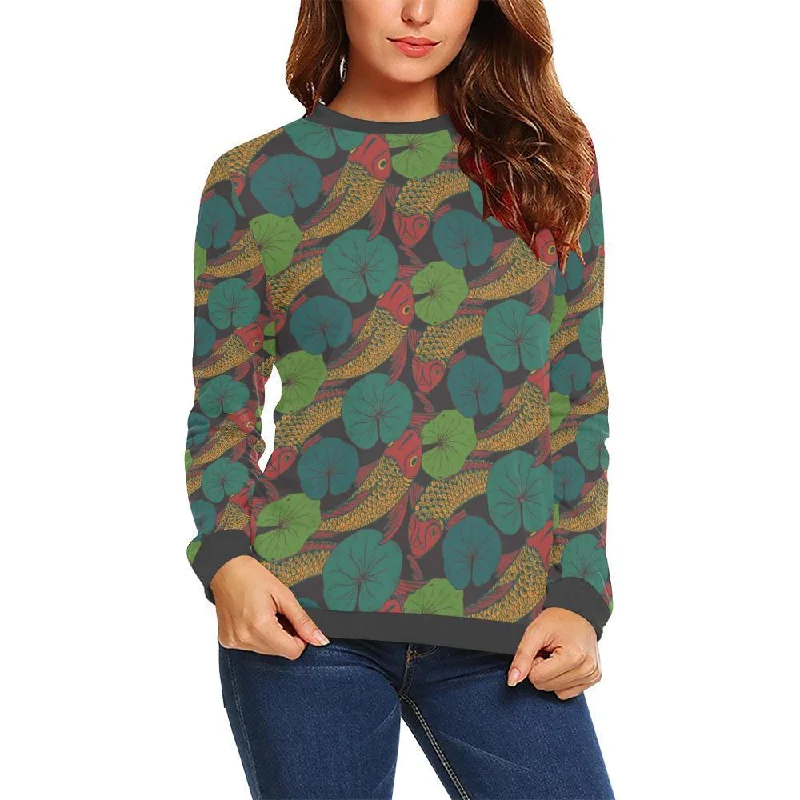 Koi Fish Print Pattern Women's Sweatshirt Hoodie with Hem Drawcord Adjustable Customizable