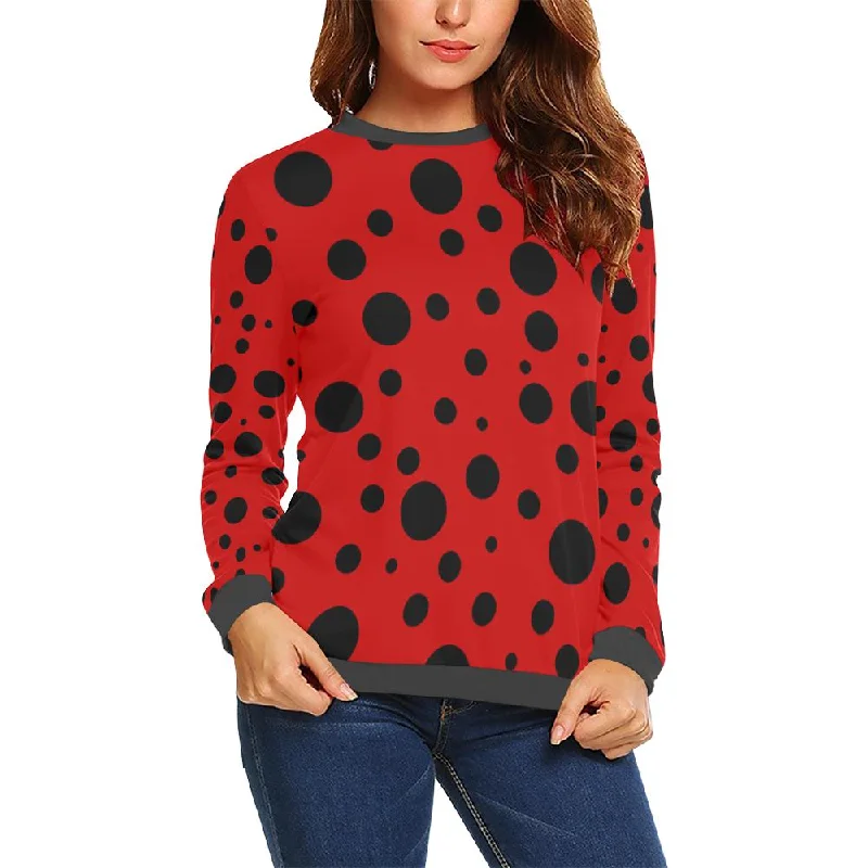 Ladybug Pattern Print Women's Sweatshirt Hoodie with Toggle Buttons Decorative Unique