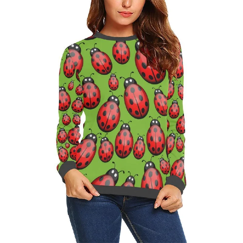 Ladybug Print Pattern Women's Sweatshirt Hoodie with Hidden Zipper Minimalist Clean