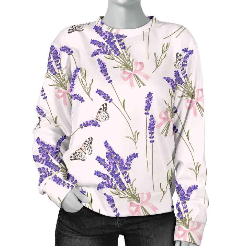 Lavender Floral Print Pattern Women's Sweatshirt Hoodie with Toggle Buttons Decorative Unique