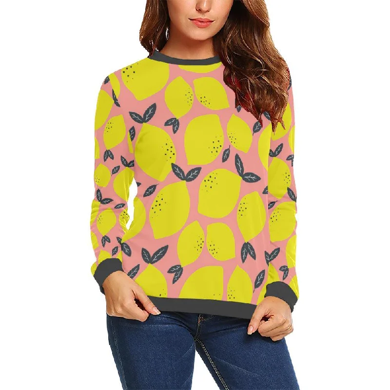 Lemon Print Pattern Women's Sweatshirt Hoodie with Stripes Bold Sporty